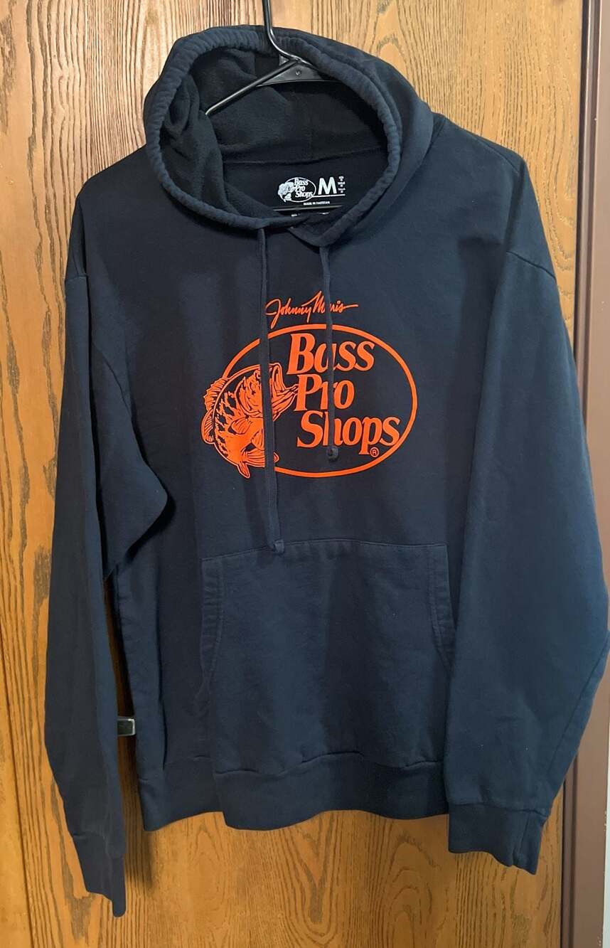 Johnny Morris Bass Pro Shops Men's Black Pullover Hoodie Sweatshirt Size Medium